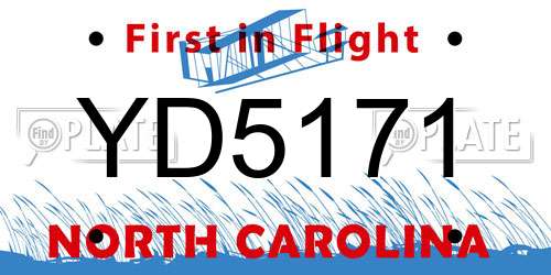 YD5171 North Carolina License Plate