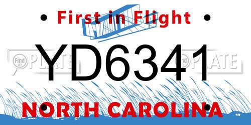 YD6341 North Carolina License Plate