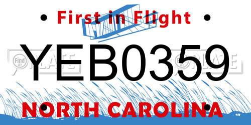 YEB0359 North Carolina License Plate