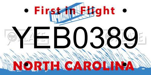 YEB0389 North Carolina License Plate