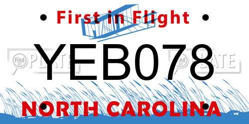 YEB078 North Carolina License Plate