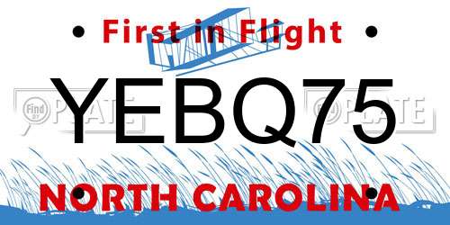 YEBQ75 North Carolina License Plate