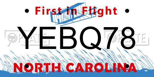 YEBQ78 North Carolina License Plate