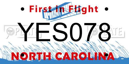 YES078 North Carolina License Plate
