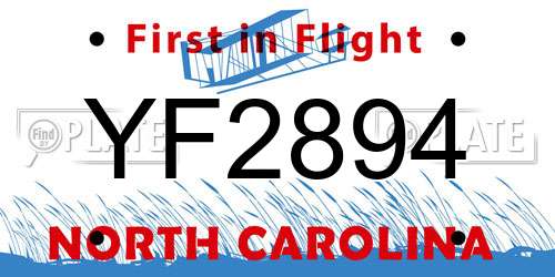 YF2894 North Carolina License Plate