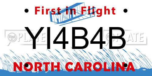 YI4B4B North Carolina License Plate