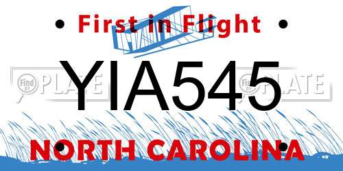 YIA545 North Carolina License Plate