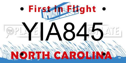 YIA845 North Carolina License Plate