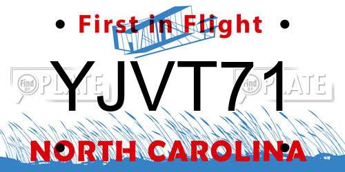 YJVT71 North Carolina License Plate