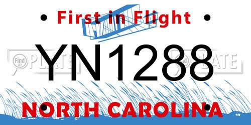 YN1288 North Carolina License Plate