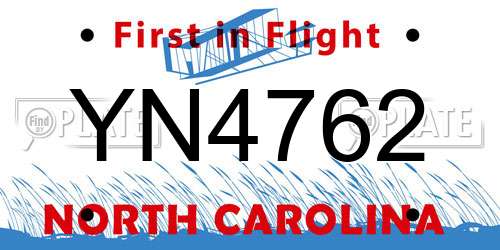 YN4762 North Carolina License Plate