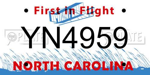 YN4959 North Carolina License Plate