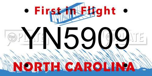 YN5909 North Carolina License Plate