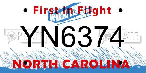 YN6374 North Carolina License Plate