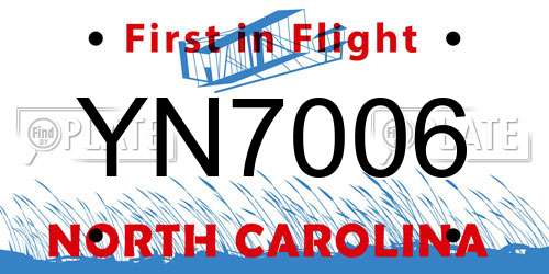 YN7006 North Carolina License Plate
