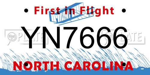 YN7666 North Carolina License Plate