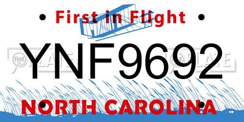 YNF9692 North Carolina License Plate