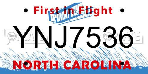 YNJ7536 North Carolina License Plate