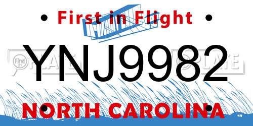 YNJ9982 North Carolina License Plate