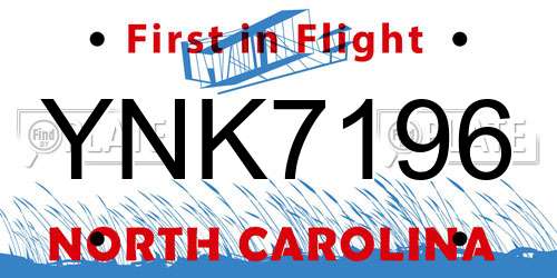 YNK7196 North Carolina License Plate