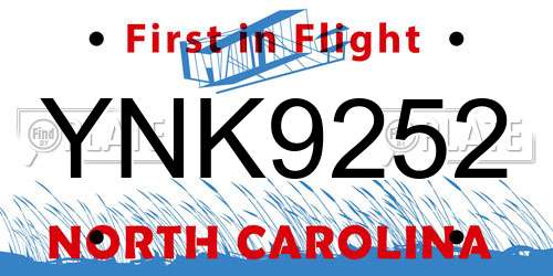 YNK9252 North Carolina License Plate