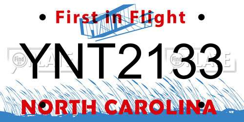 YNT2133 North Carolina License Plate
