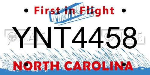 YNT4458 North Carolina License Plate