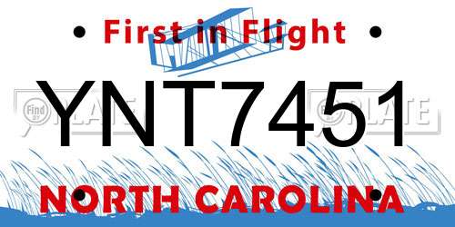 YNT7451 North Carolina License Plate