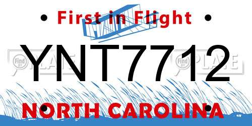 YNT7712 North Carolina License Plate
