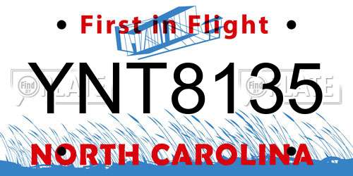YNT8135 North Carolina License Plate