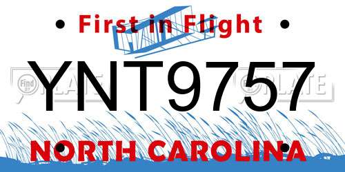 YNT9757 North Carolina License Plate