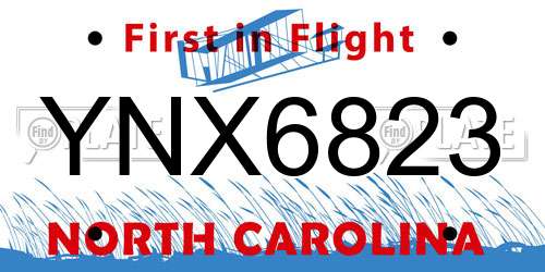 YNX6823 North Carolina License Plate