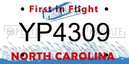 YP4309 North Carolina License Plate