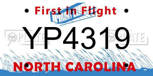 YP4319 North Carolina License Plate