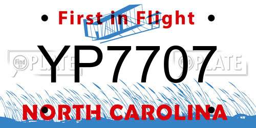 YP7707 North Carolina License Plate