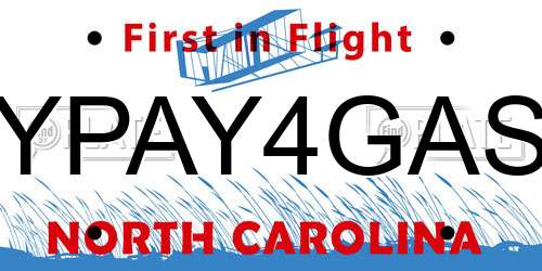 YPAY4GAS North Carolina License Plate