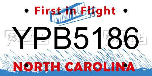 YPB5186 North Carolina License Plate