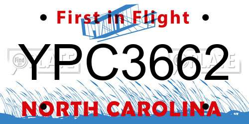 YPC3662 North Carolina License Plate