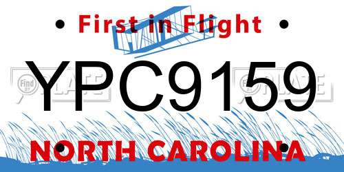 YPC9159 North Carolina License Plate