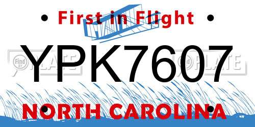YPK7607 North Carolina License Plate