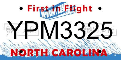 YPM3325 North Carolina License Plate