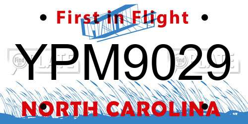 YPM9029 North Carolina License Plate