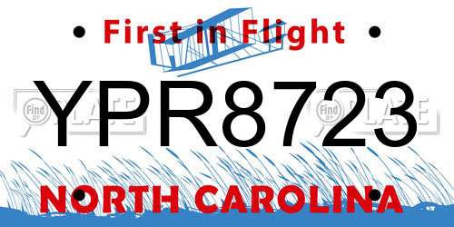 YPR8723 North Carolina License Plate