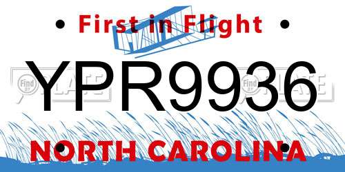 YPR9936 North Carolina License Plate