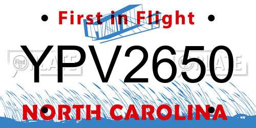 YPV2650 North Carolina License Plate