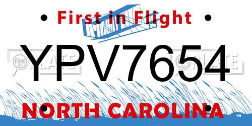 YPV7654 North Carolina License Plate
