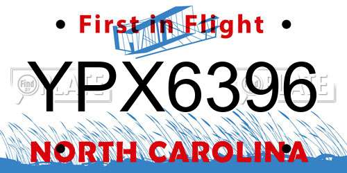 YPX6396 North Carolina License Plate