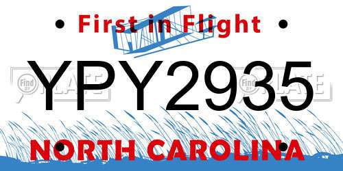 YPY2935 North Carolina License Plate