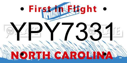 YPY7331 North Carolina License Plate
