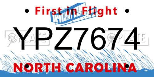 YPZ7674 North Carolina License Plate